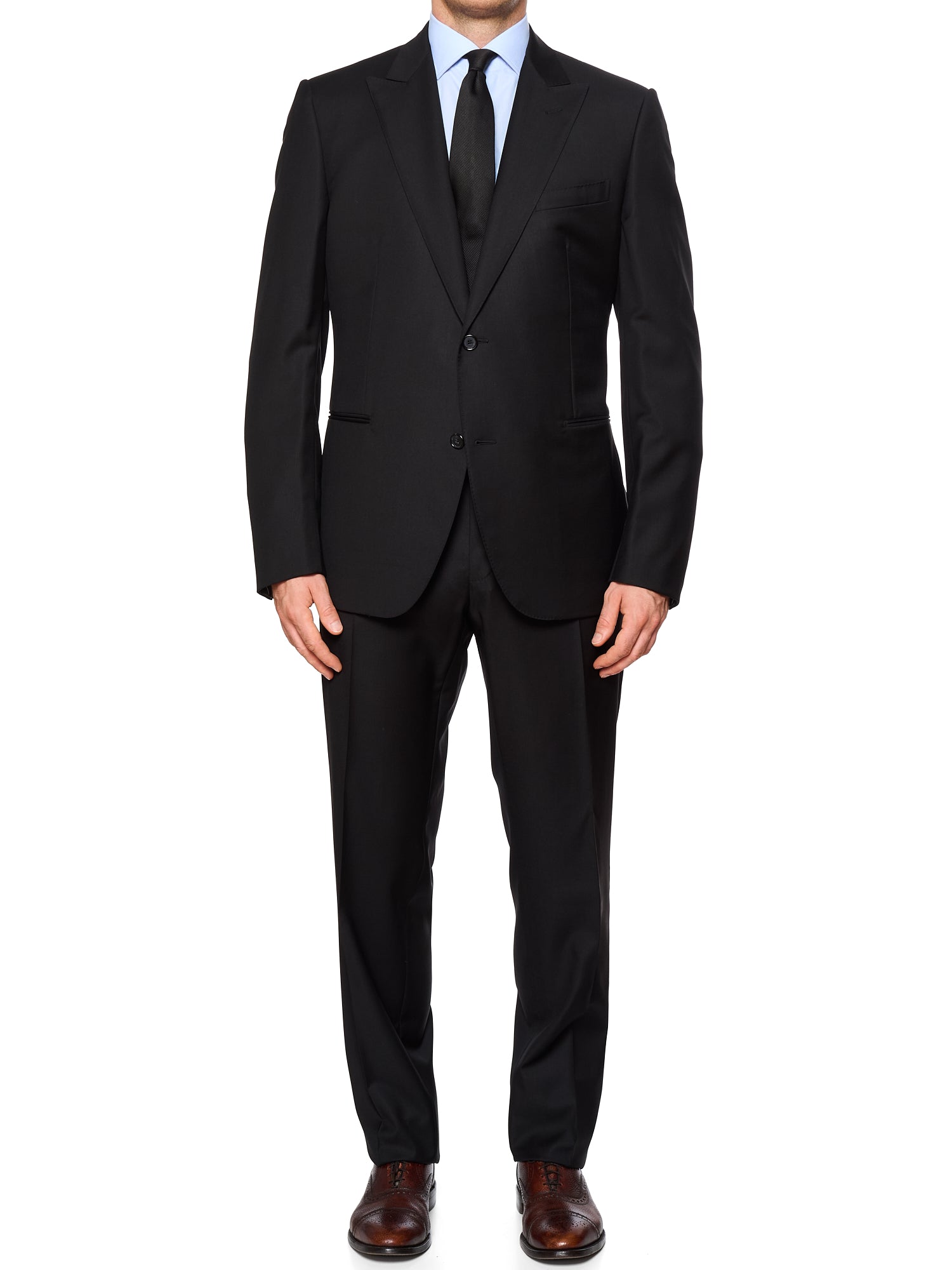 RAFFAELE CARUSO  Black Loro Piana Super 150’s Tasmanian Peak Lapel Suit
