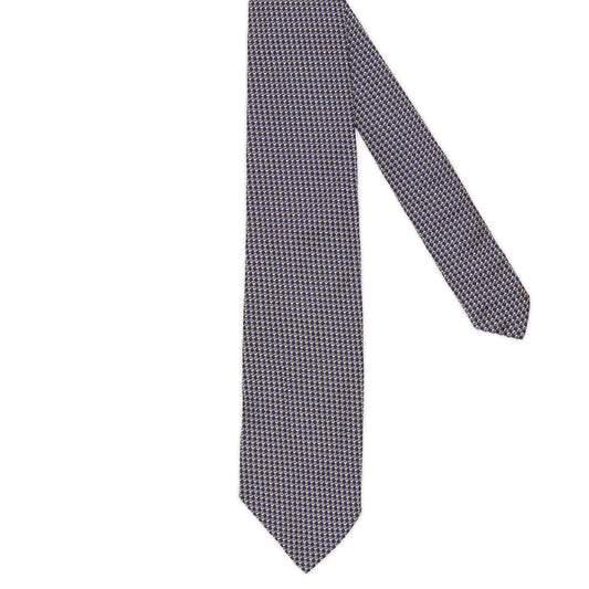 RALPH LAUREN Handmade Blue-Gray Macro-Design Silk Tie Seven Fold Unlined NEW