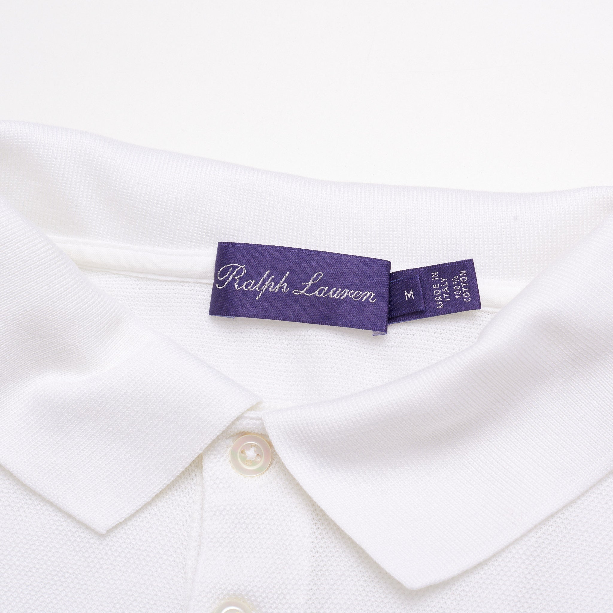 RALPH LAUREN Purple Label White Pique Cotton Short Sleeve Polo Shirt US XL Italy RALPH LAUREN