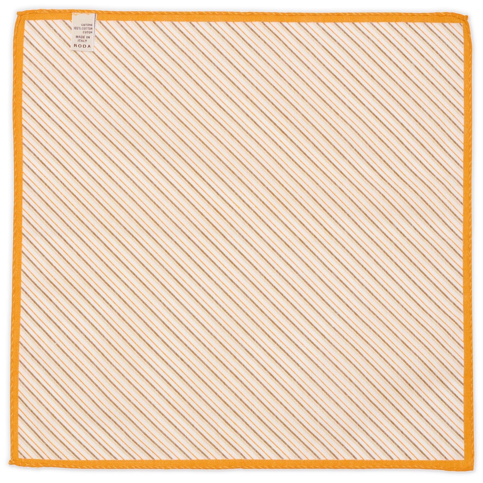 RODA Handmade Orange-White Striped Cotton Pocket Square NEW 32cm x 32cm