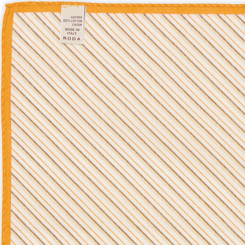 RODA Handmade Orange-White Striped Cotton Pocket Square NEW 32cm x 32cm