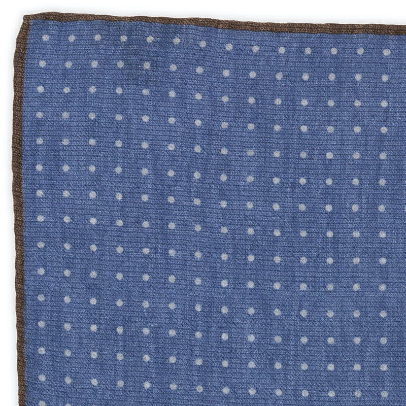 ROSI Handmade Blue Dot Wool Pocket Square NEW 30cm x 30cm