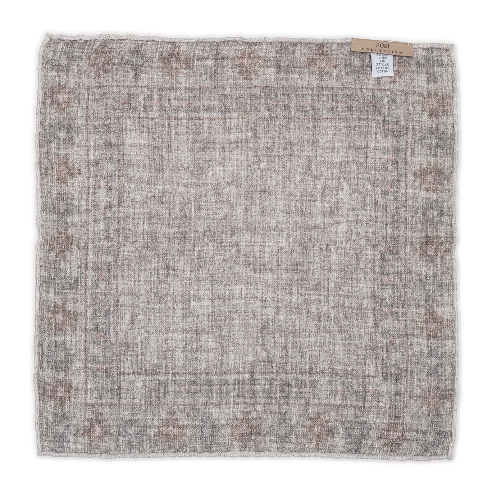 ROSI Handmade Gray-Brown Geometric-Plaster Linen-Cotton Pocket Square Double Sided