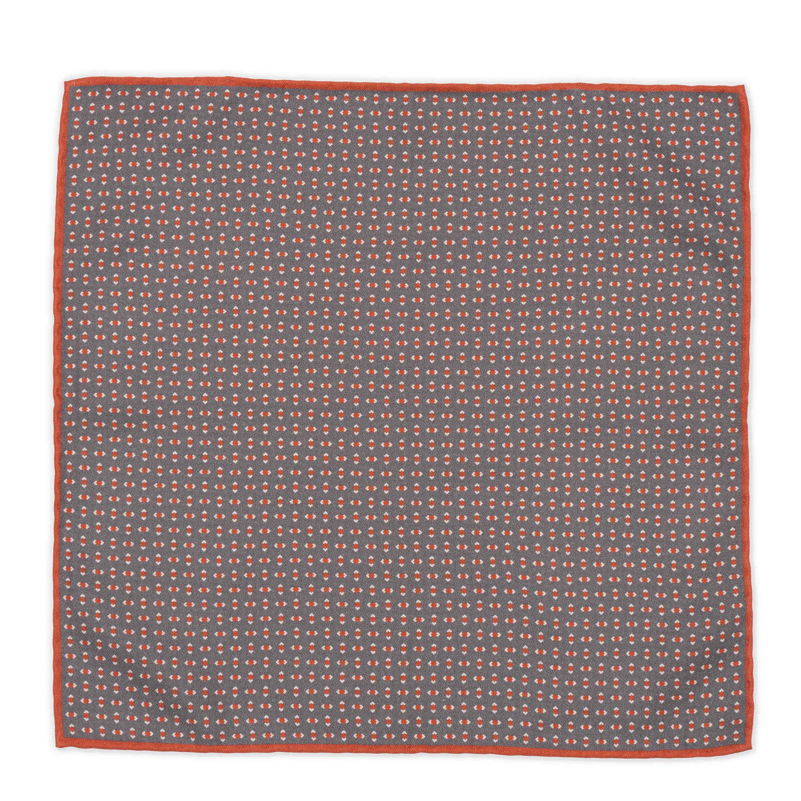 ROSI Handmade Gray-Orange Dot-Shepherd Silk-Cotton Pocket Square Double Sided