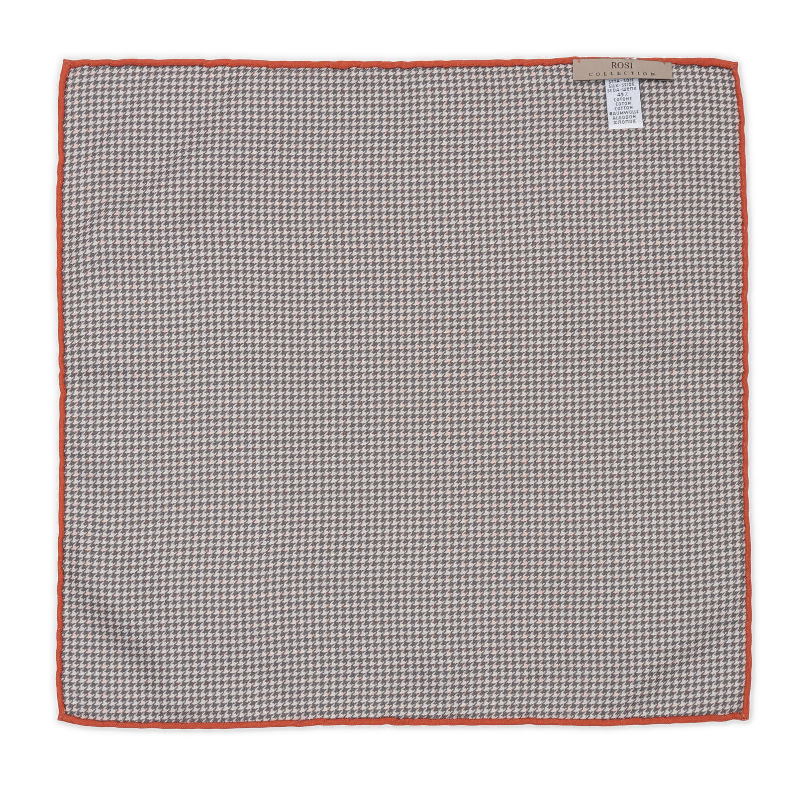 ROSI Handmade Gray-Orange Dot-Shepherd Silk-Cotton Pocket Square Double Sided