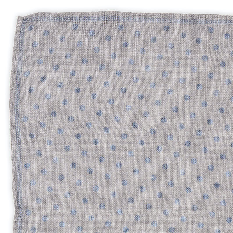 ROSI Handmade Gray Plaids-Dot Linen-Cotton Pocket Square Double Sided