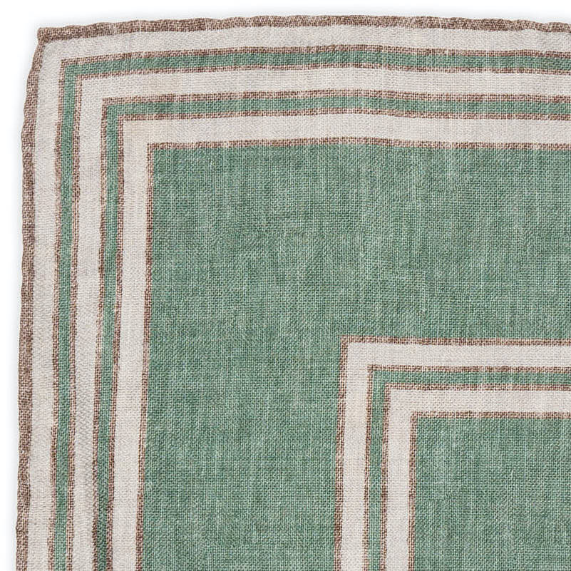 ROSI Handmade Green-Brown Geometric-Solid Silk Pocket Square Double Sided