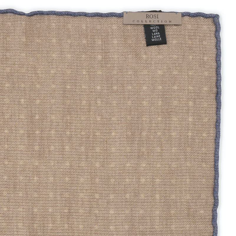 ROSI Handmade Light Brown Dot Wool Pocket Square NEW 30cm x 30cm