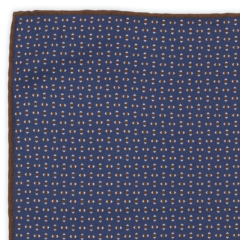 ROSI Handmade Royal Blue Dot-Shepherd Silk-Cotton Pocket Square Double Sided