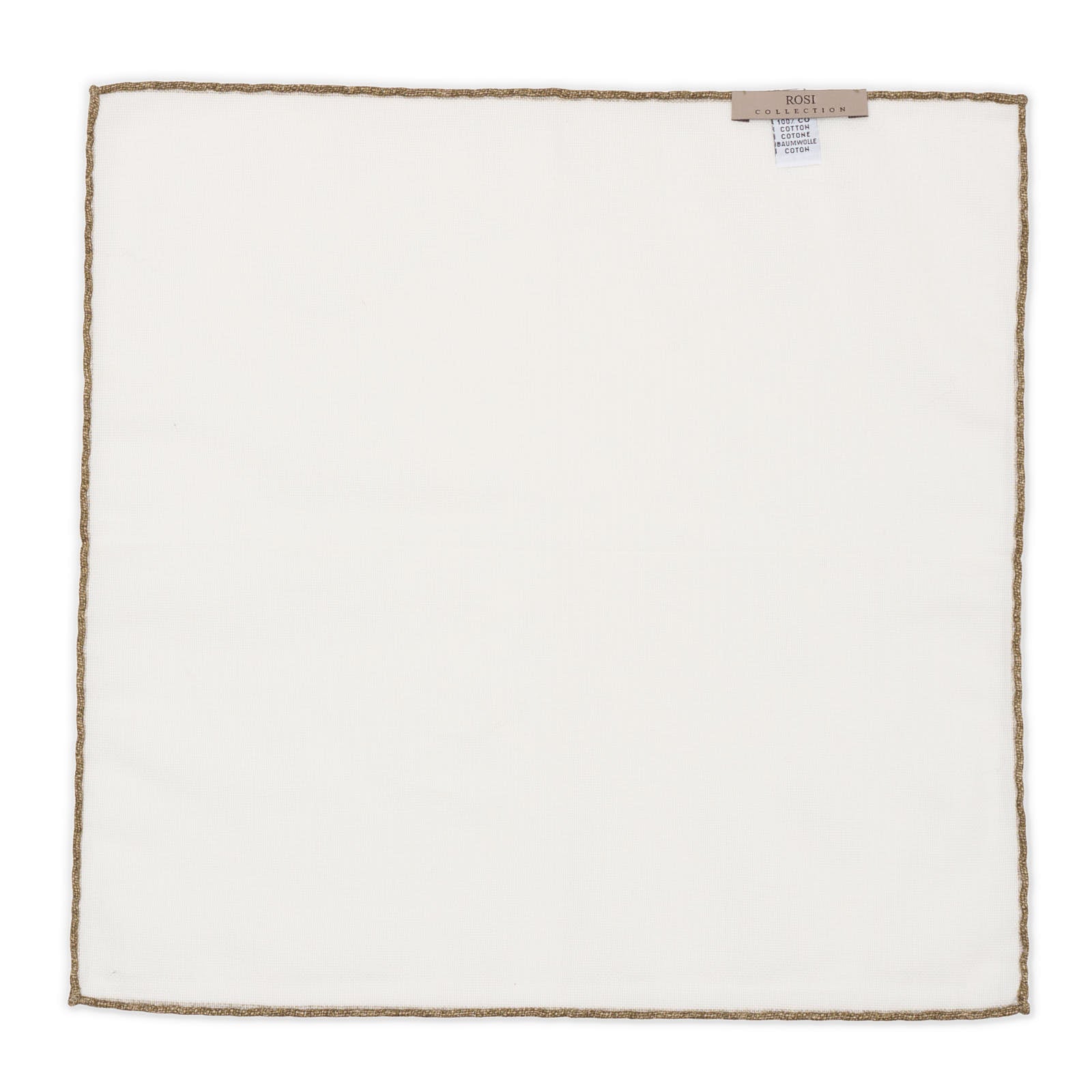 ROSI Handmade White-Brown Solid Cotton Pocket Square NEW 31cm x 31cm