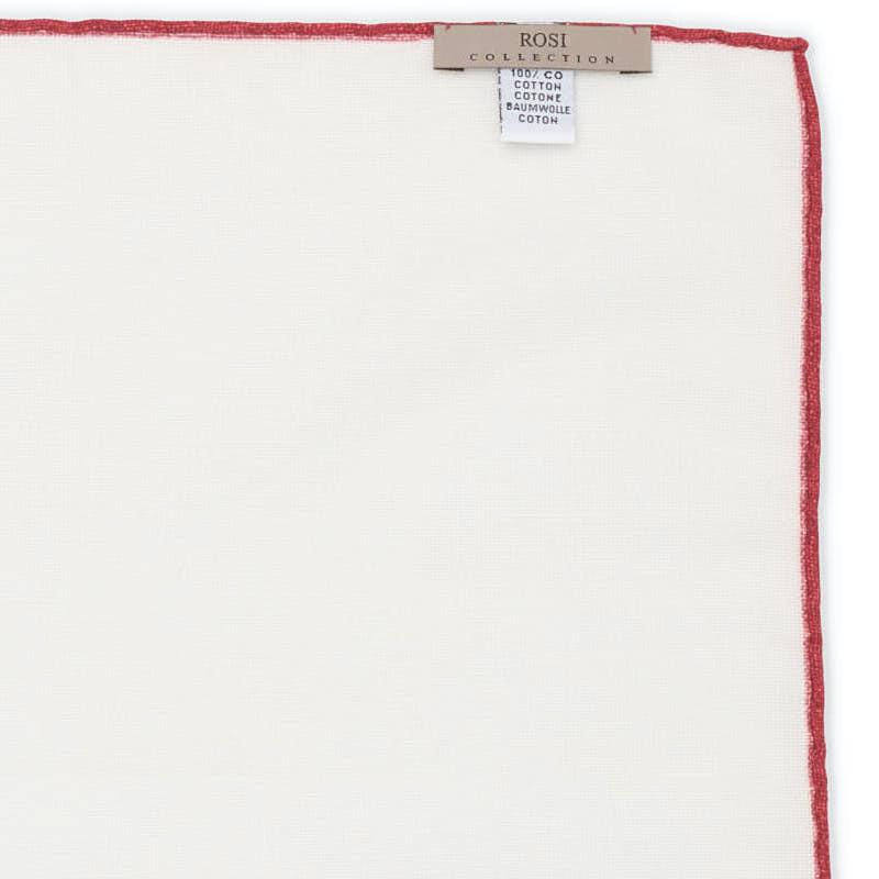 ROSI Handmade White-Burgundy Solid Cotton Pocket Square NEW 31cm x 31cm