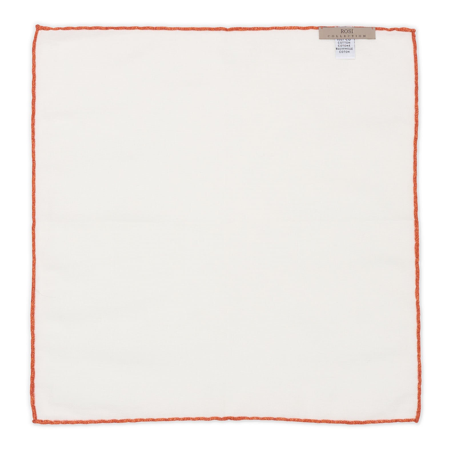 ROSI Handmade White-Orange Solid Cotton Pocket Square NEW 31cm x 31cm