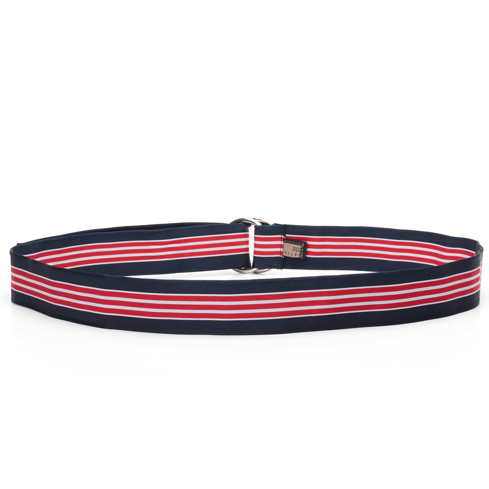 ROSI Collection Navy Blue-Red Striped Polyester-Cotton Web Silver-Tone D-ring Belt XL