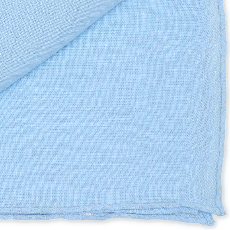 VANNUCCI Handmade Milano Blue Linen Pocket Square NEW 45cm x 45cm