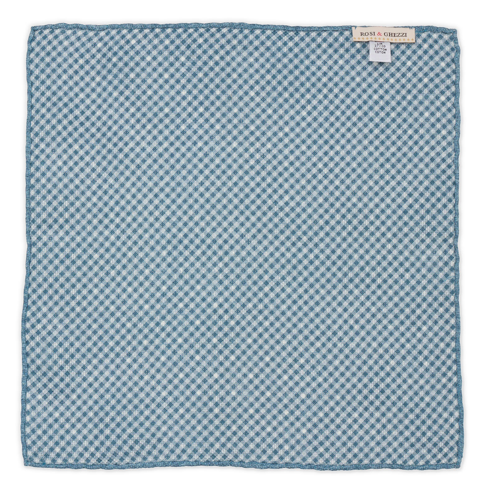 ROSI Handmade Blue Dot-Plaids Linen-Cotton Pocket Square Double Sided