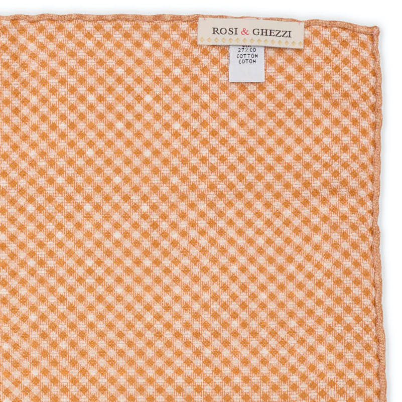 ROSI Handmade Coral Dot-Plaids Linen-Cotton Pocket Square NEW 31cm x 30cm