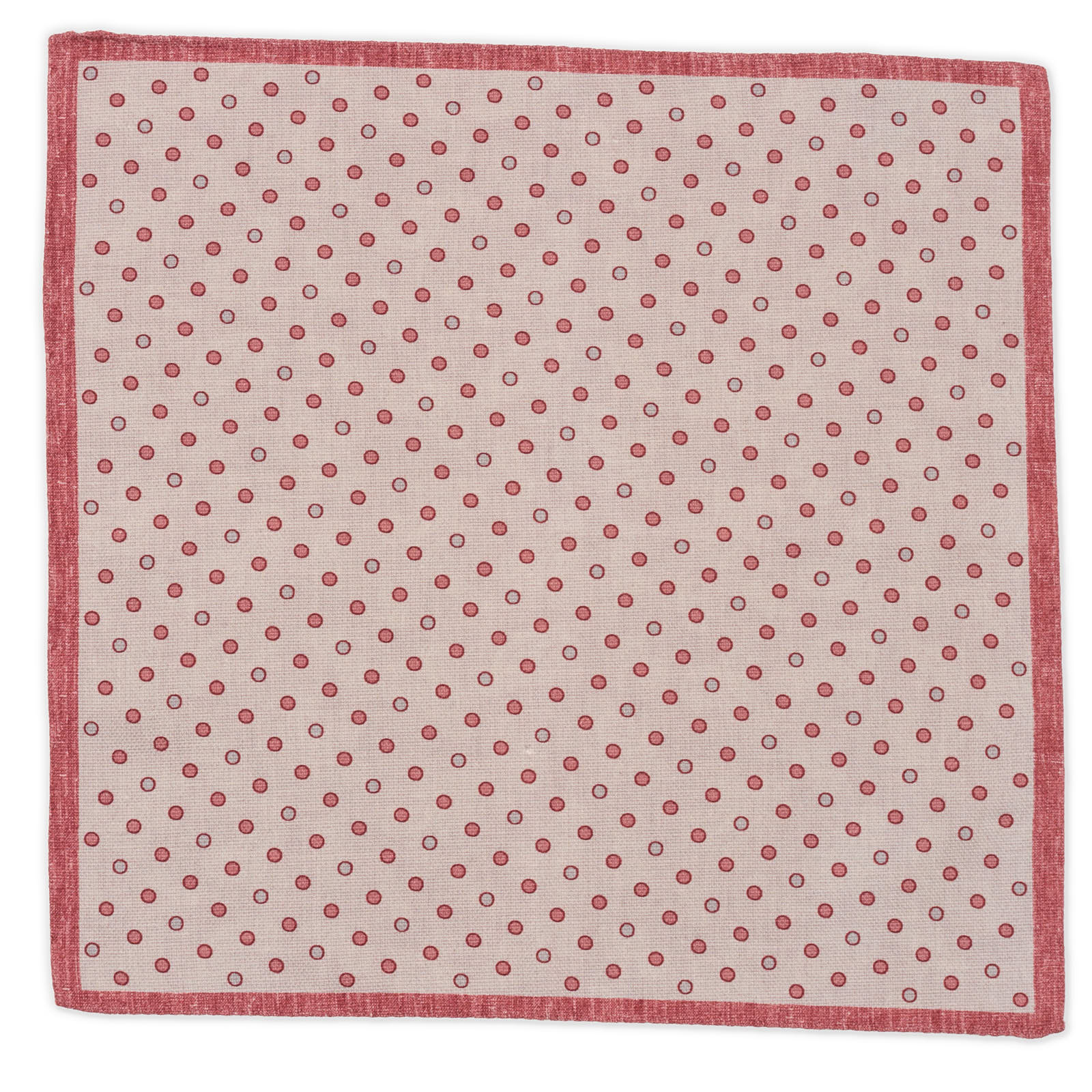 ROSI Handmade Burgundy-White Dot-Paisley Cotton-Linen Pocket Square NEW 33cm x 32cm