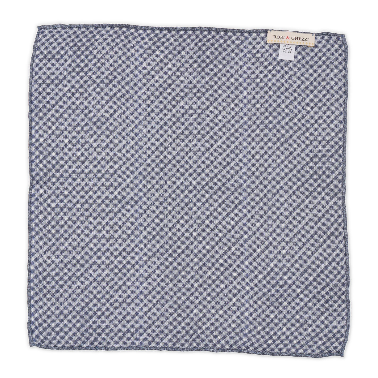 ROSI Handmade Royal Blue Dot-Plaids Linen-Cotton Pocket Square NEW 31cm x 30cm