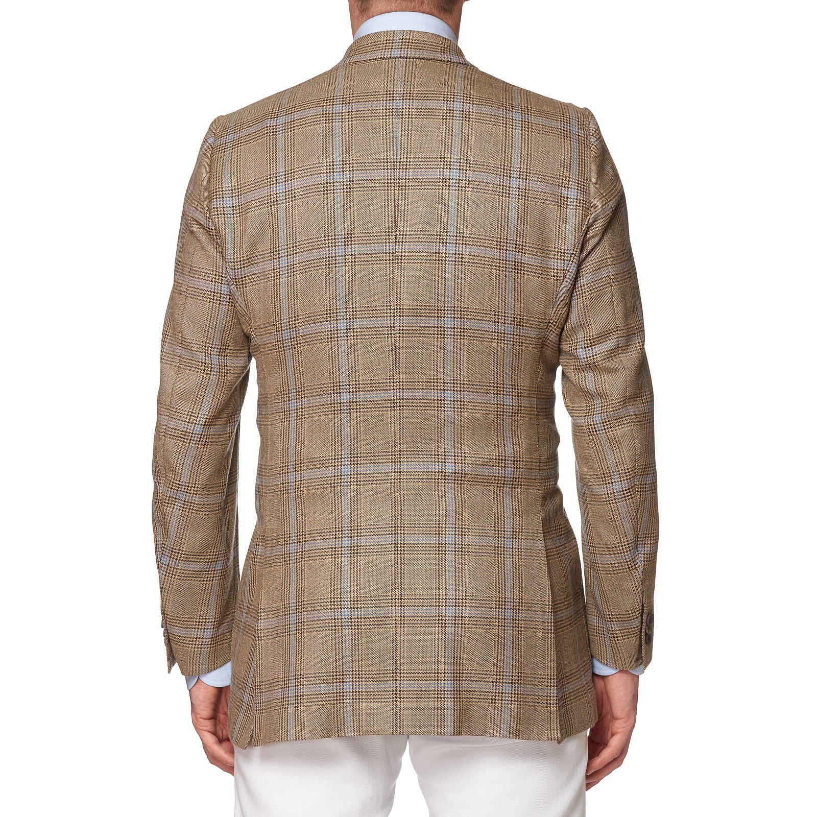 RUBINACCI LH Handmade Bespoke Beige Plaid Wool-Silk-Cashmere DB Jacket EU 50 US 40 RUBINACCI