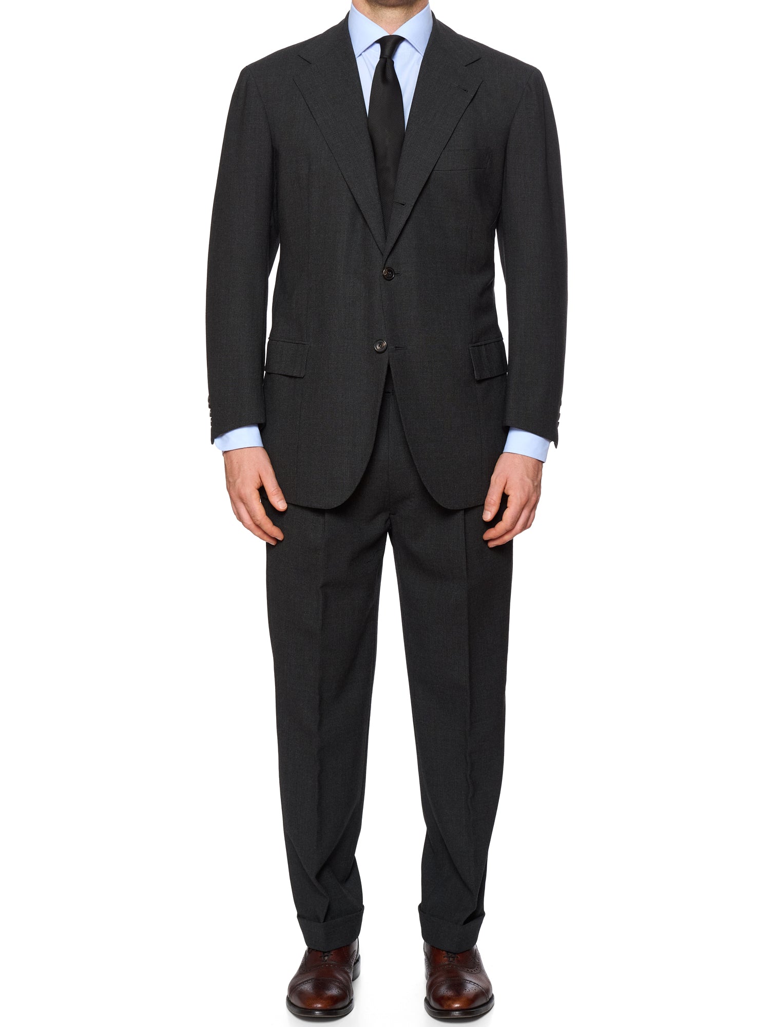 RUBINACCI LH Handmade Bespoke Charcoal Gray Fresco Wool Suit