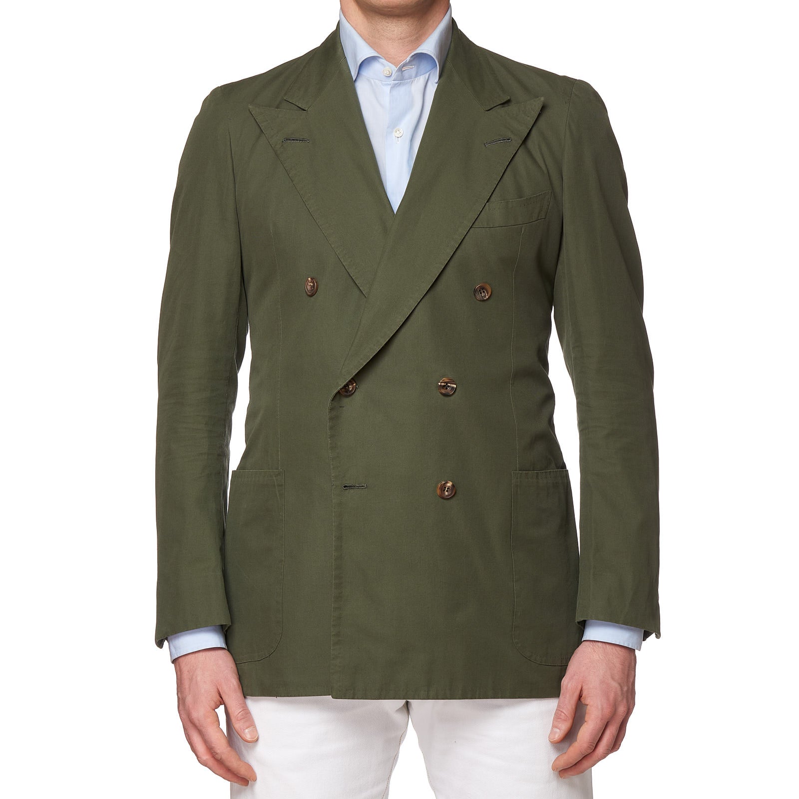 RUBINACCI LH Handmade Bespoke Green Twill Cotton DB Jacket EU 50 US 40 RUBINACCI