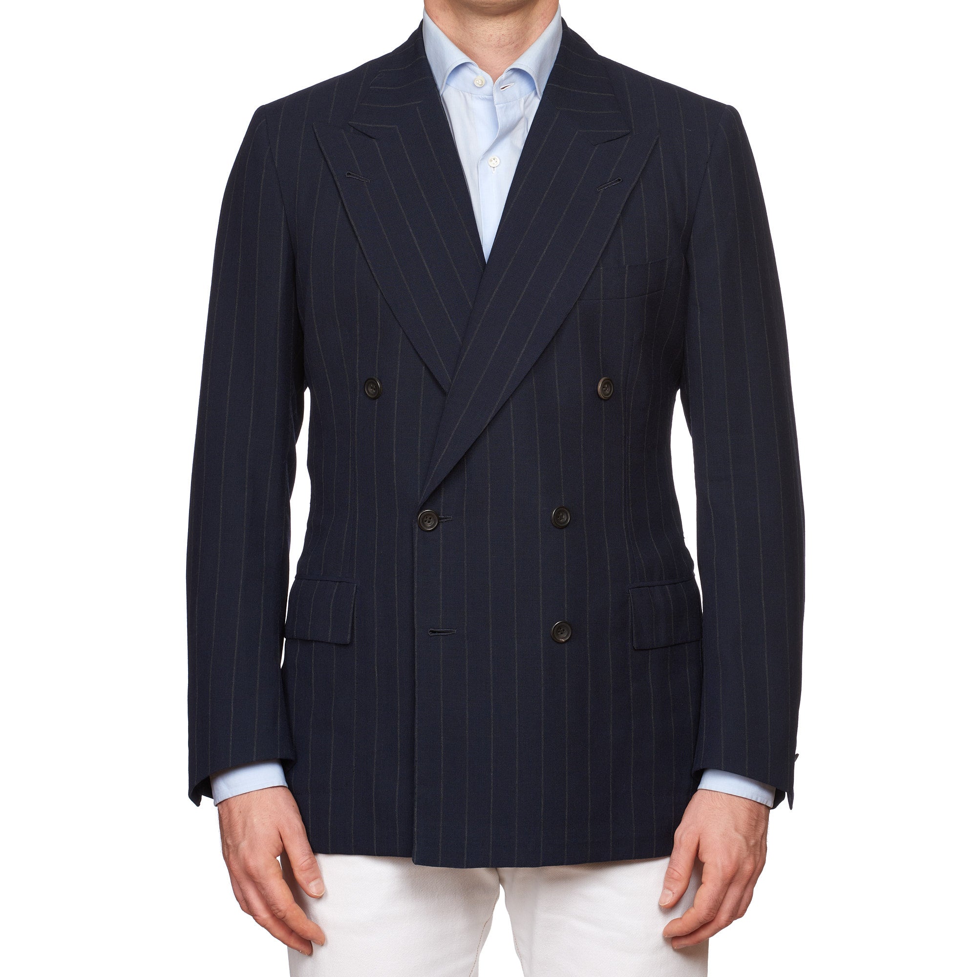 RUBINACCI LH Handmade Bespoke Navy Blue Striped Mohair DB Suit EU 50 US 40 RUBINACCI