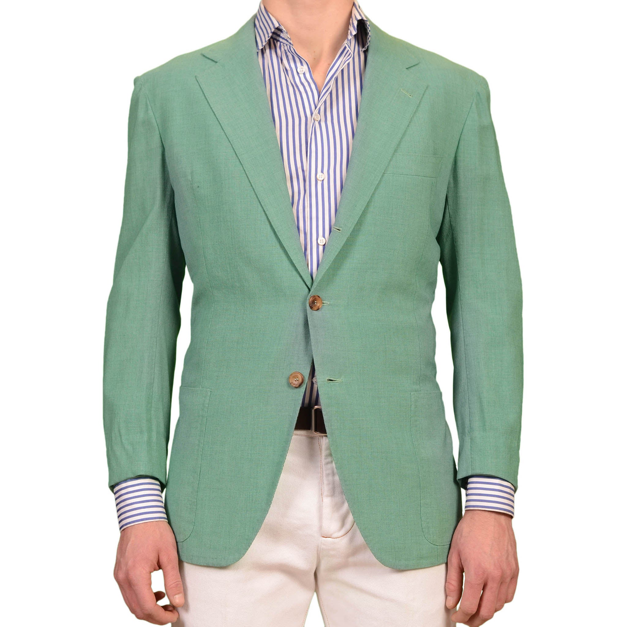 RUBINACCI LH Hand Made Bespoke Mint Green Wool Fresco Blazer Jacket 52 NEW US 42