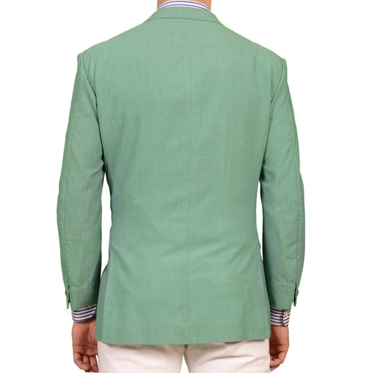 RUBINACCI LH Hand Made Bespoke Mint Green Wool Fresco Blazer Jacket 52 NEW US 42