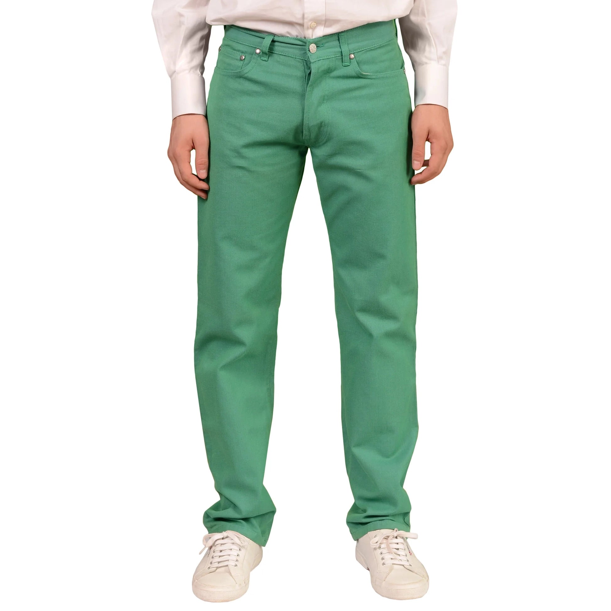 RUBINACCI Napoli Solid Green Cotton Jeans Pants NEW US 38 Straight Fit