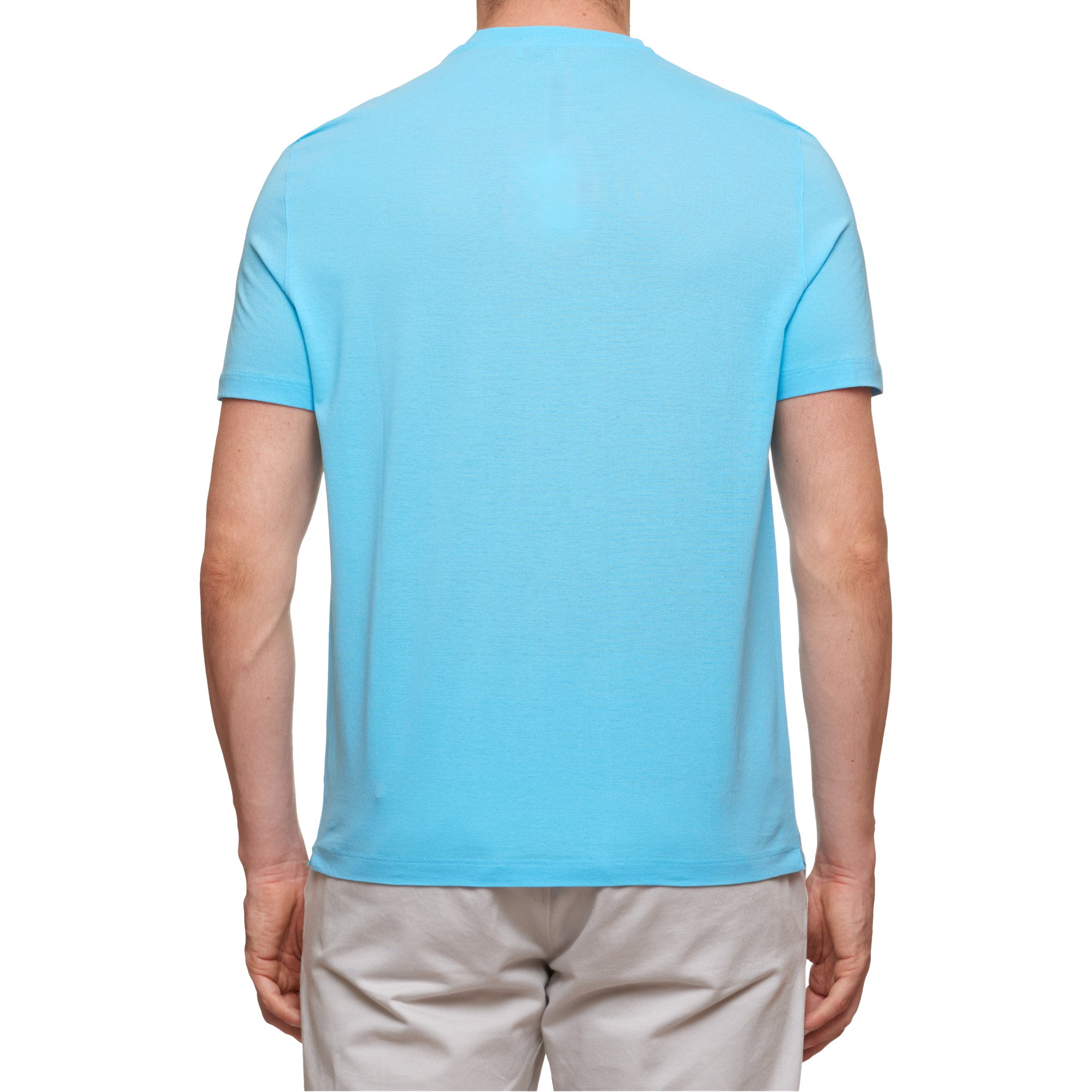 Kiton KIRED "Baciomc" Light Blue Exclusive Crepe Cotton Short Sleeve T-Shirt Slim 2023 KIRED