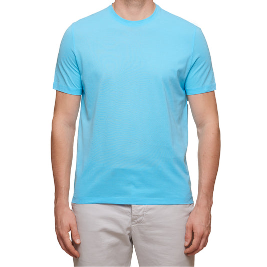 Kiton KIRED "Baciomc" Light Blue Exclusive Crepe Cotton Short Sleeve T-Shirt NEW Slim 2023