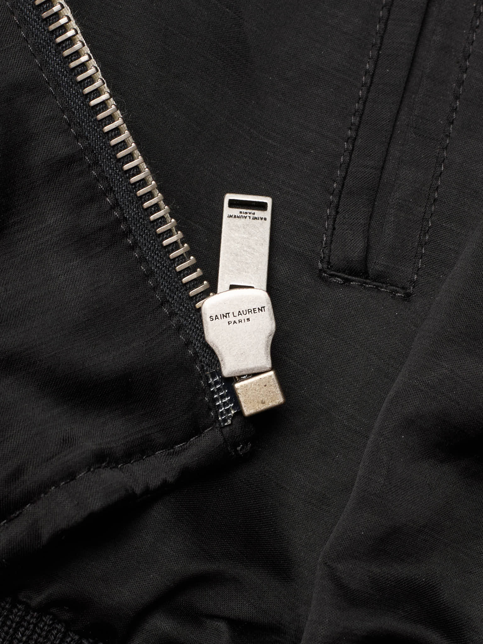 SAINT LAURENT Paris Black Tricolor YSL Logo Teddy Bomber Jacket