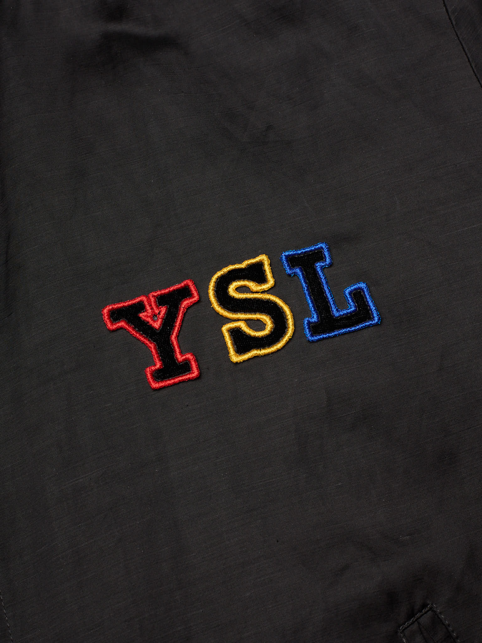 SAINT LAURENT Paris Black Tricolor YSL Logo Teddy Bomber Jacket