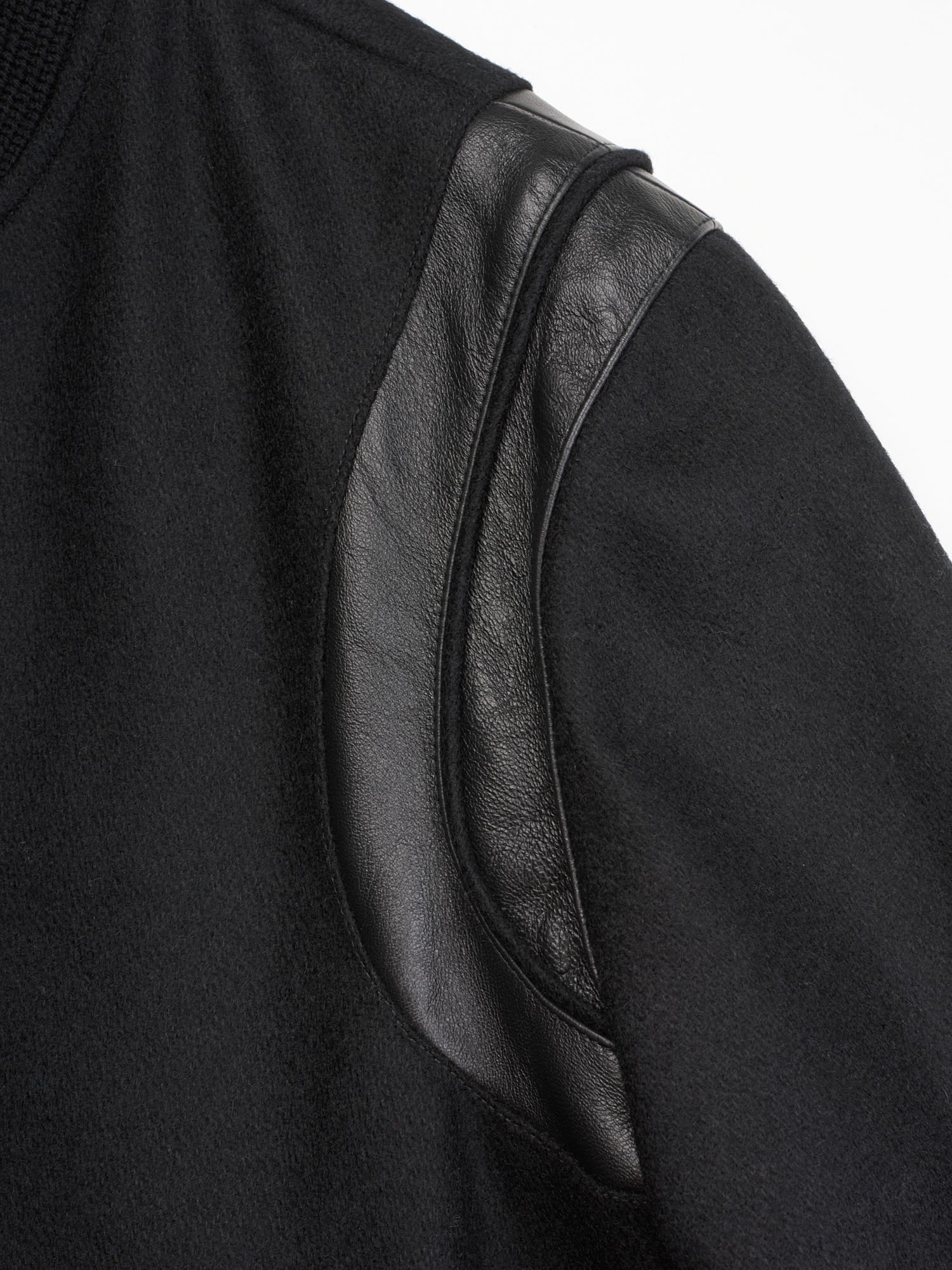 SAINT LAURENT Paris Black Wool Bomber Jacket with Leather Details