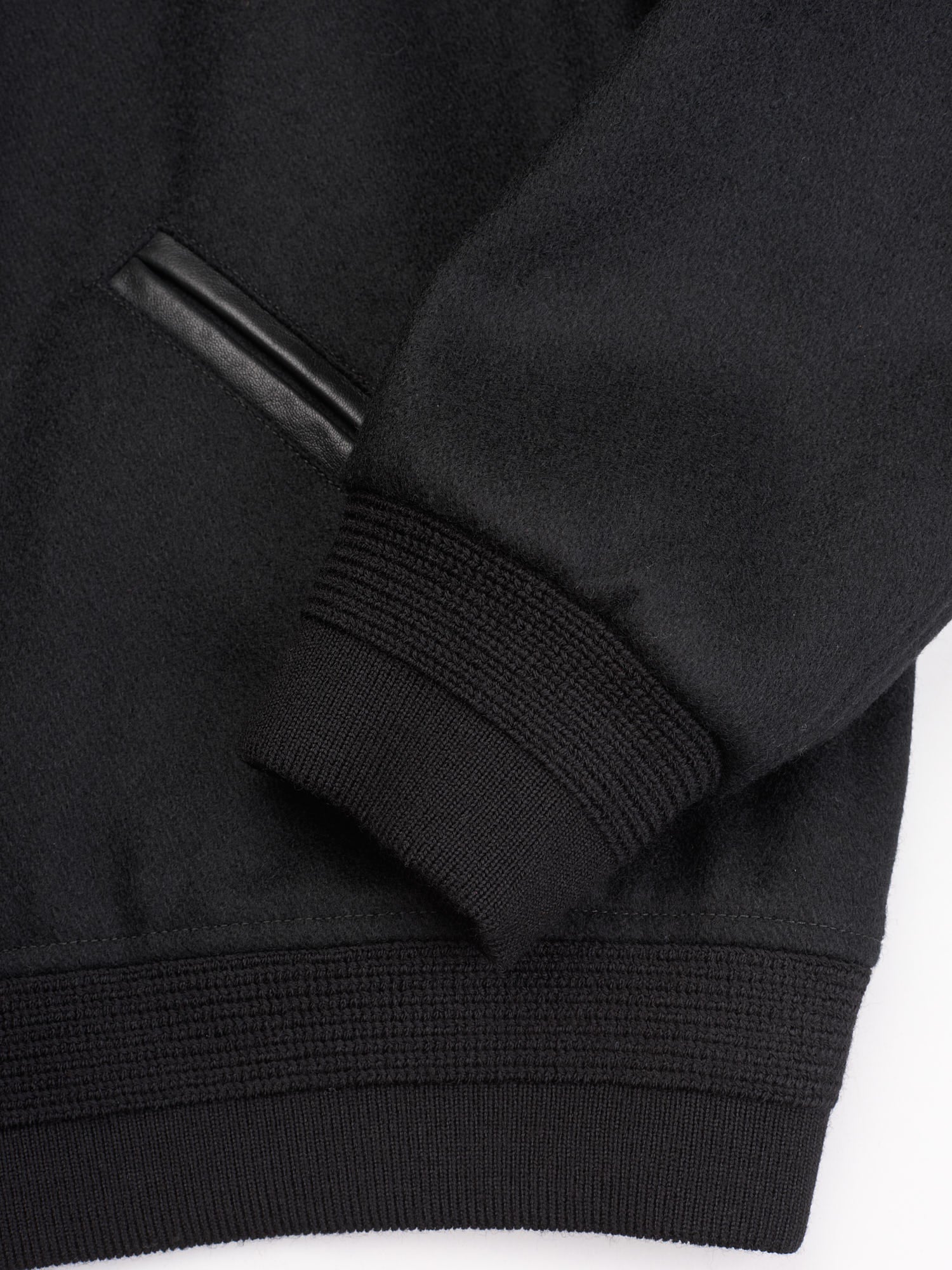 SAINT LAURENT Paris Black Wool Bomber Jacket with Leather Details