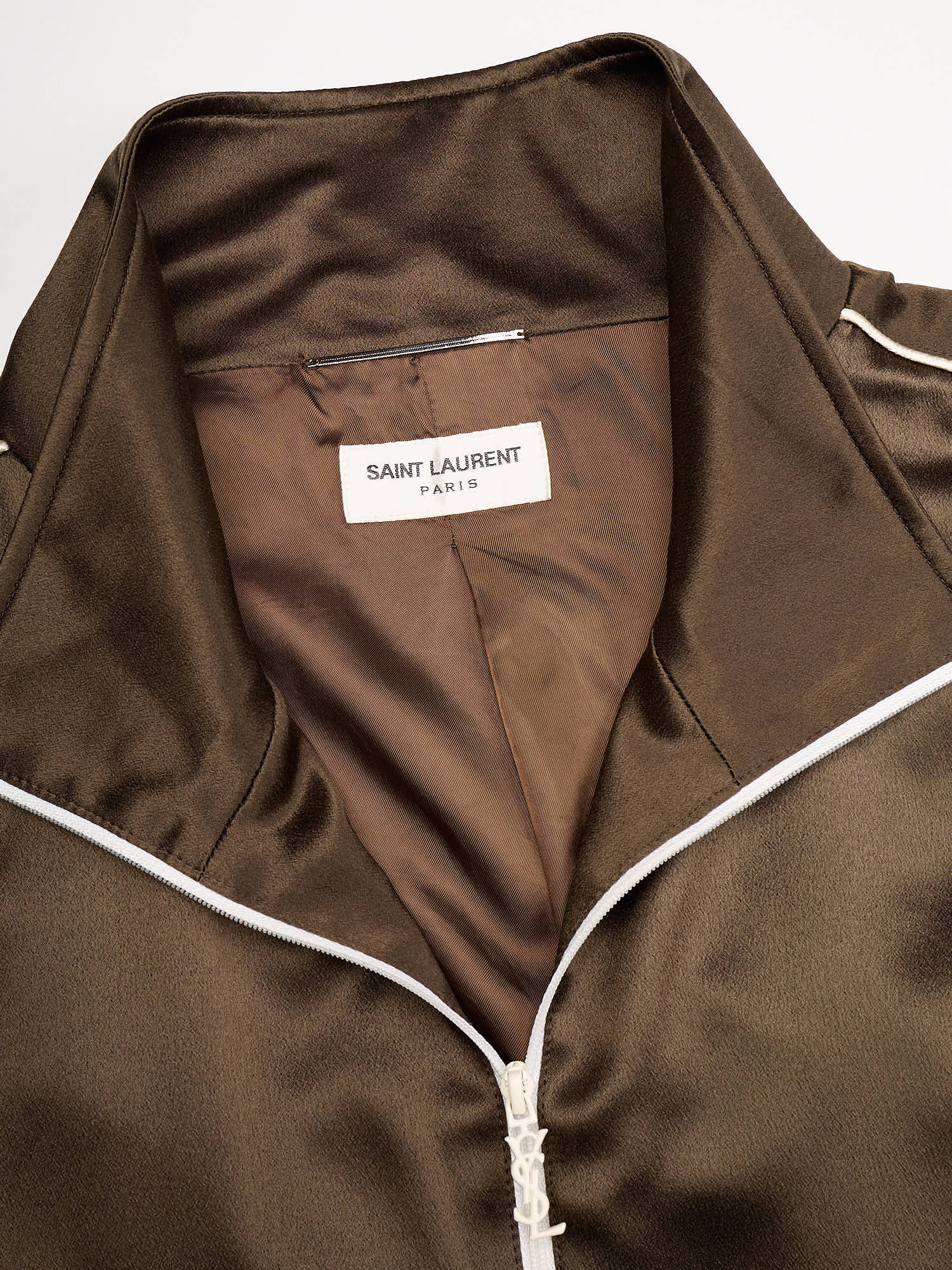 SAINT LAURENT Paris Teddy Silk Zip-Up Track Jacket