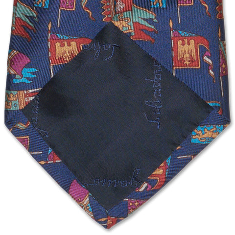 SALVATORE FERRAGAMO Handmade Blue Novelty Design Silk Tie