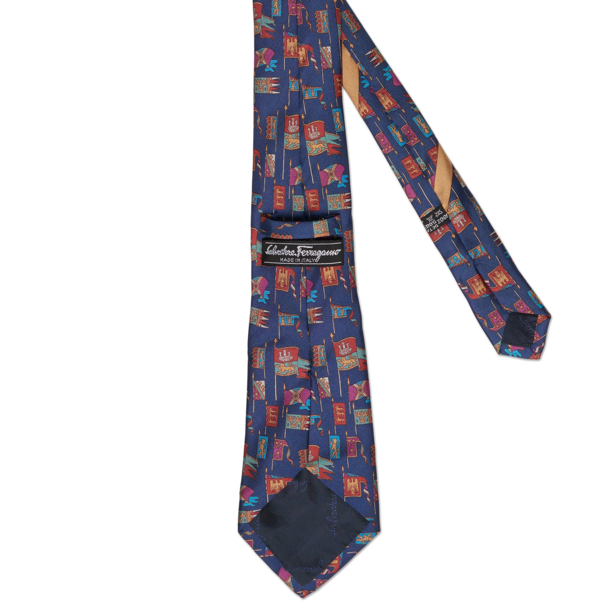 SALVATORE FERRAGAMO Handmade Blue Novelty Design Silk Tie