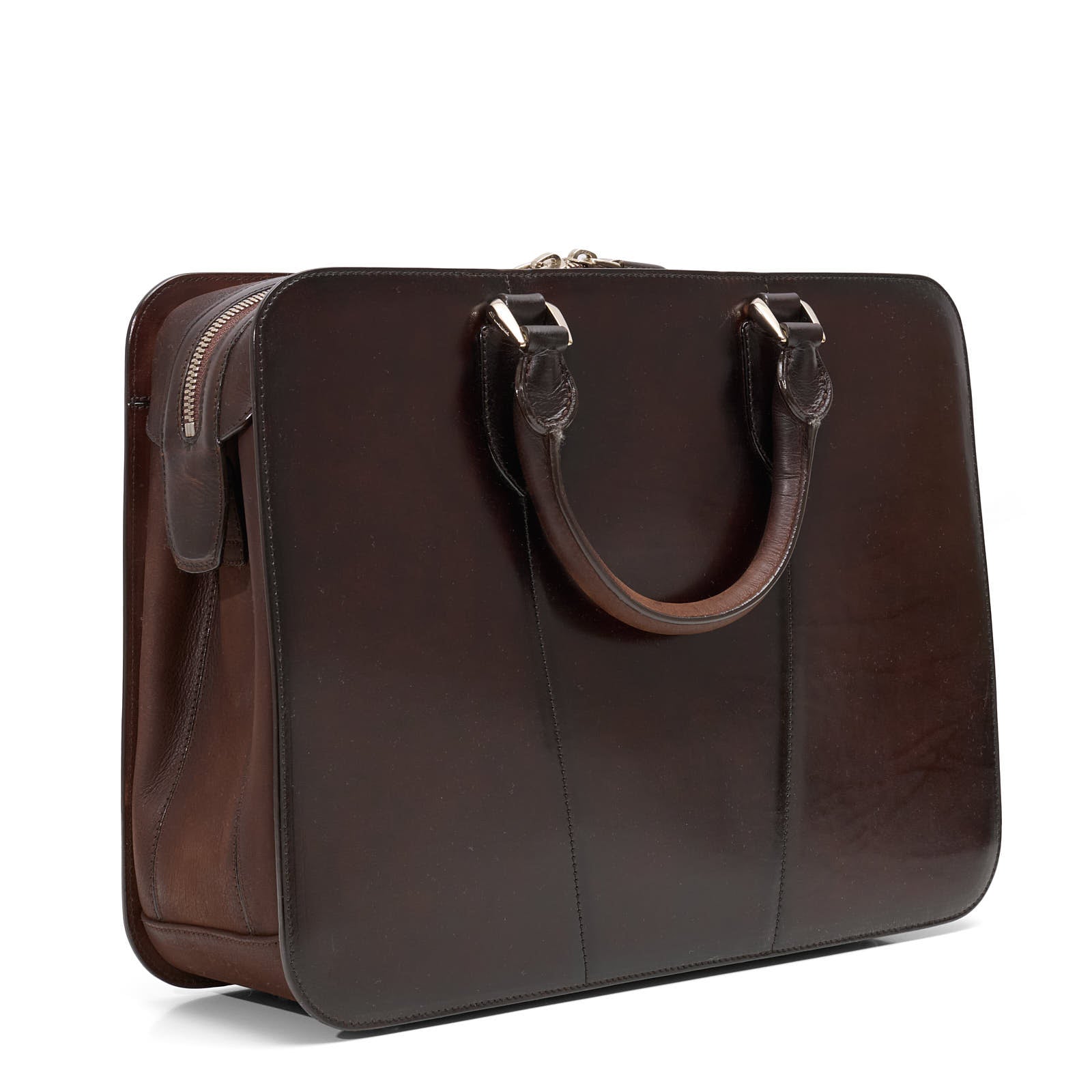 SANTONI Brown Handpainted Leather Briefcase Bag NEW