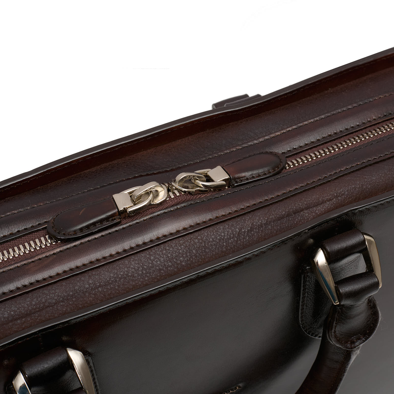SANTONI Brown Handpainted Leather Briefcase Bag NEW