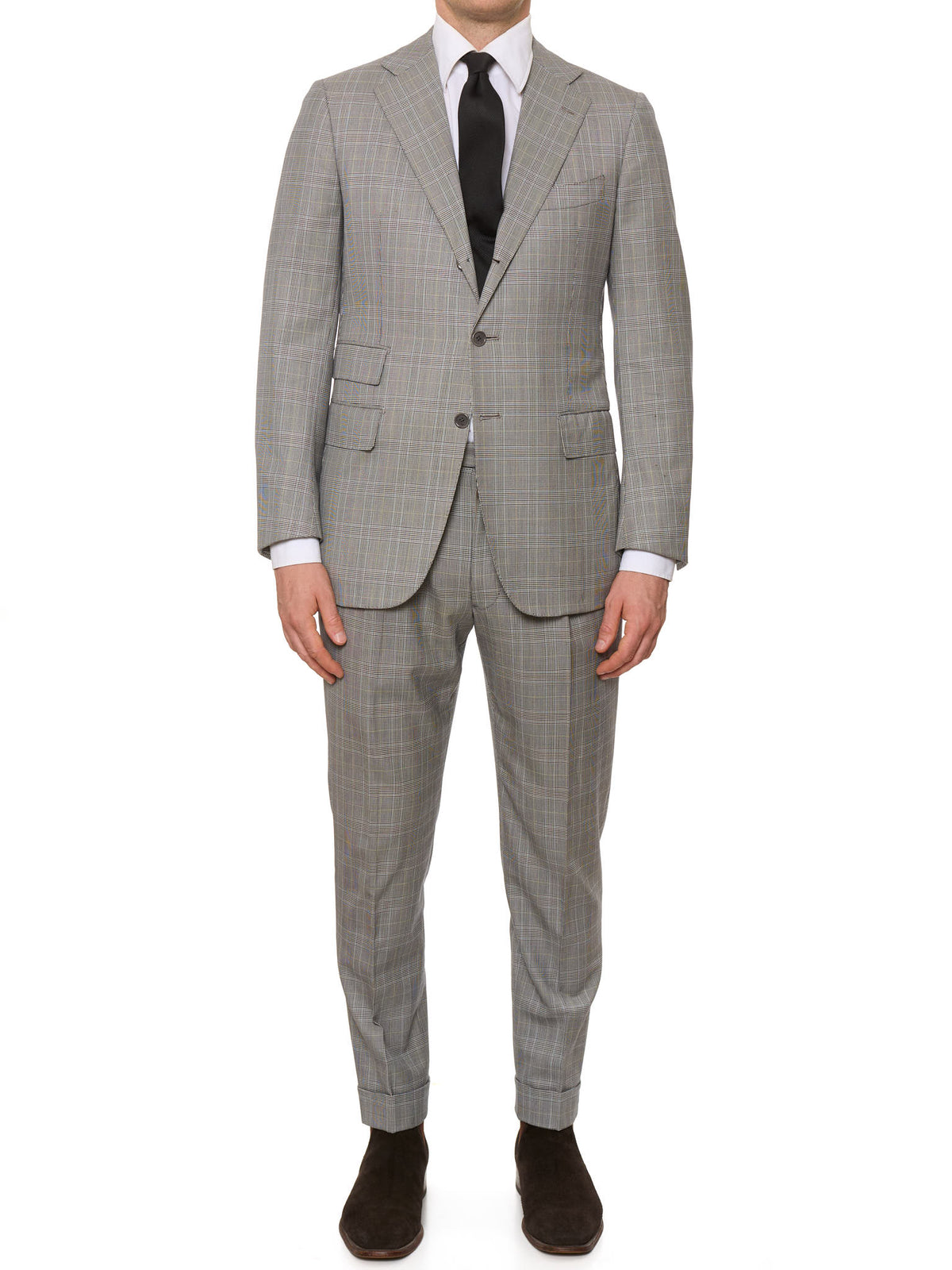 SARTORIA CHIAIA Handmade Gray Plaid Wool Double Breasted Bespoke Suit