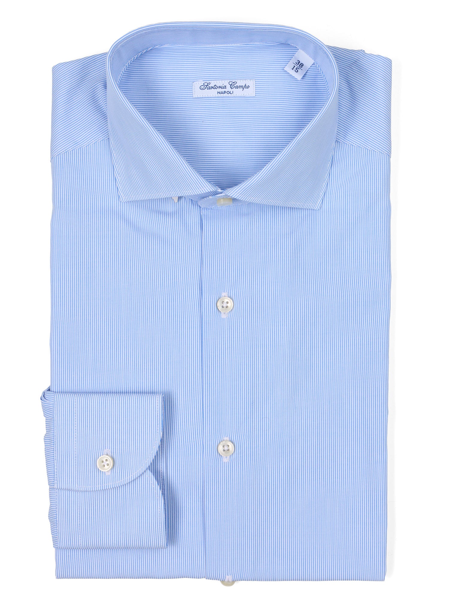 SARTORIA CAMPO Napoli Blue Striped Cotton Slim Fit Dress Shirt