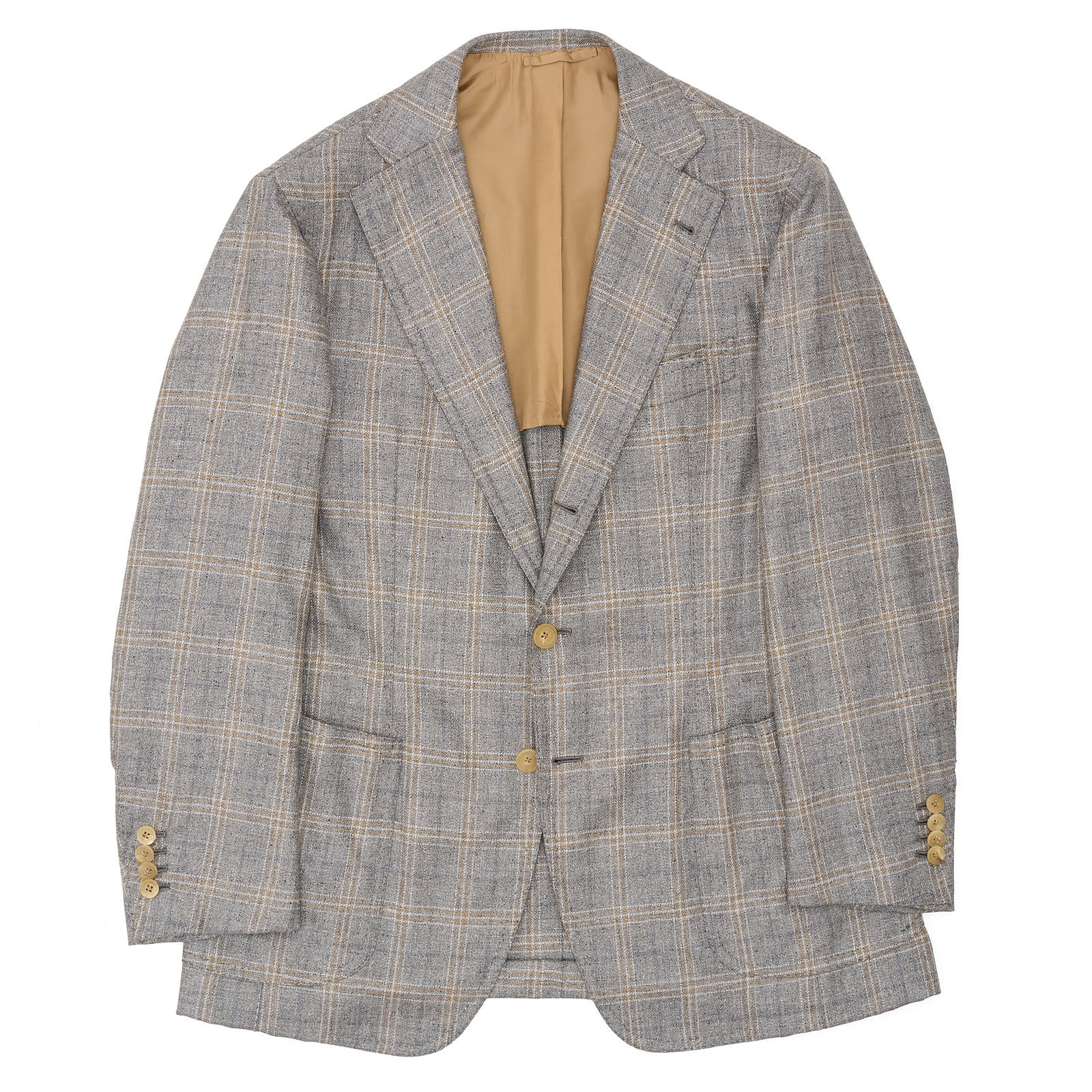 SARTORIA CHIAIA Bespoke Gray Plaid Wool-Cashmere-Linen Jacket EU 50 NEW US 40