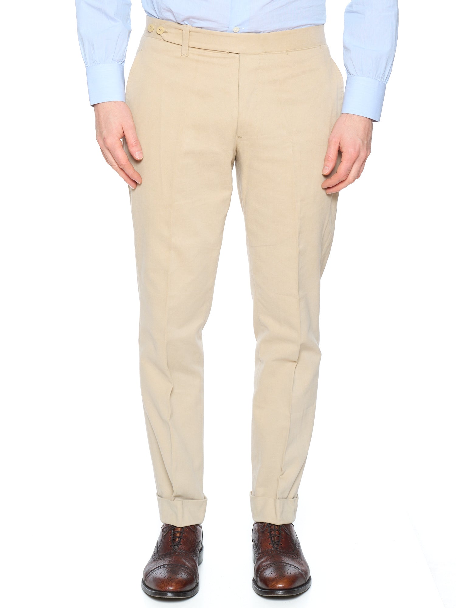SARTORIA CHIAIA Bespoke Handmade Beige Cotton Moleskin Flat Front Dres