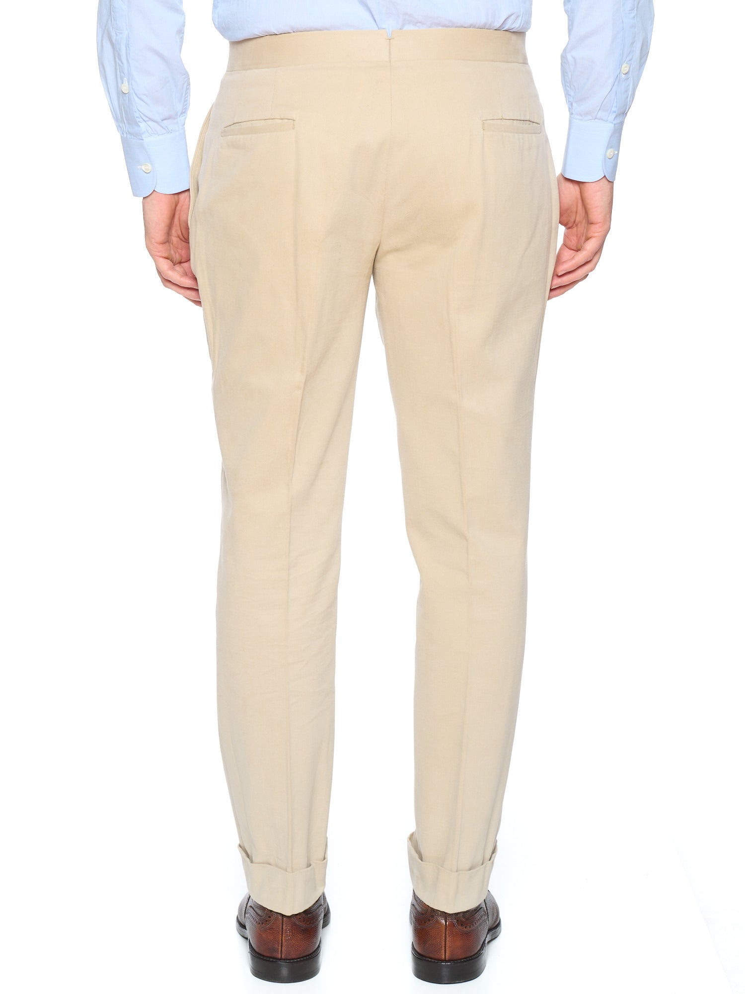 SARTORIA CHIAIA Bespoke Handmade Beige Cotton Moleskin Flat Front Dress Pants