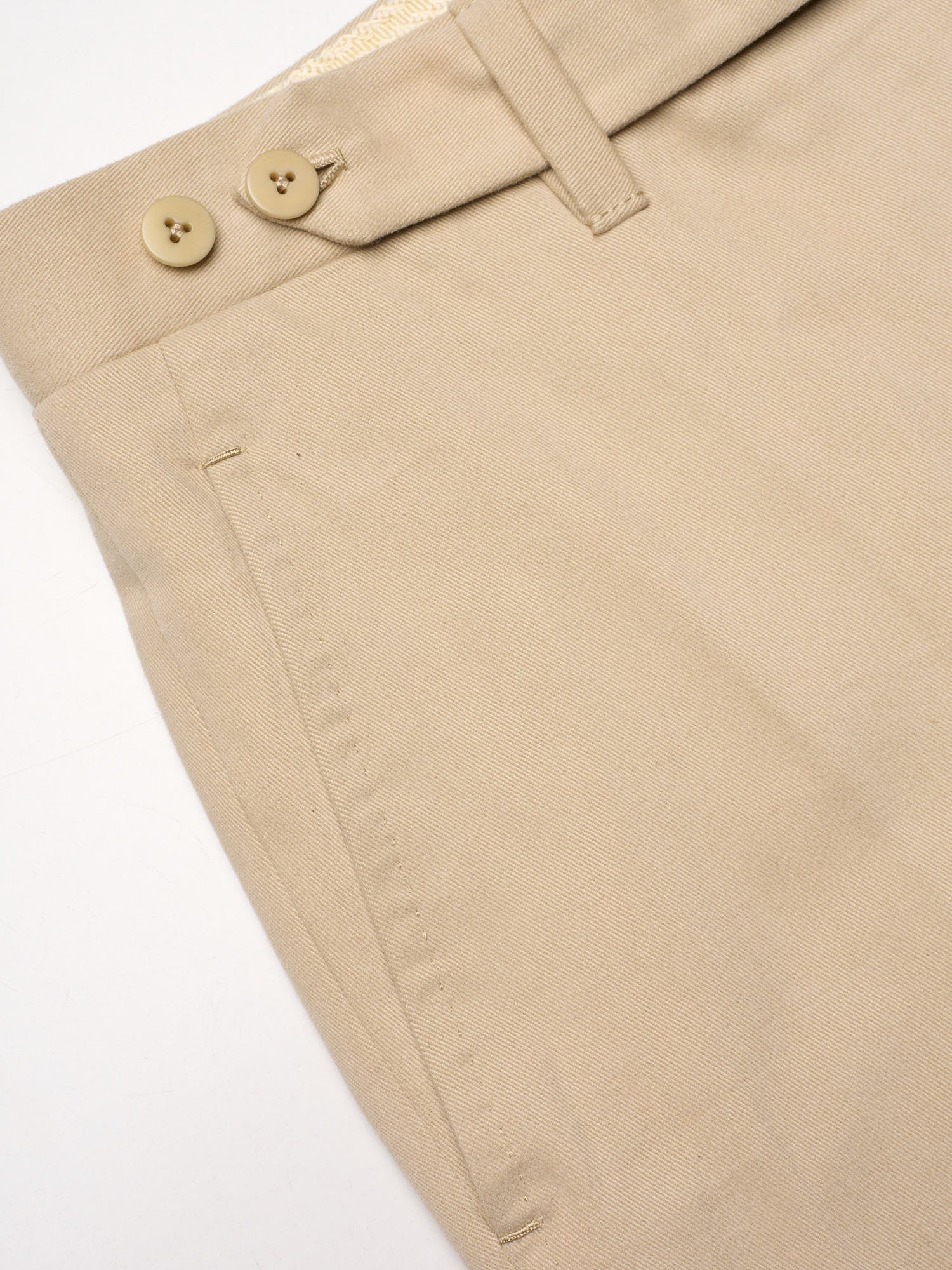 SARTORIA CHIAIA Bespoke Handmade Beige Cotton Moleskin Flat Front Dress Pants