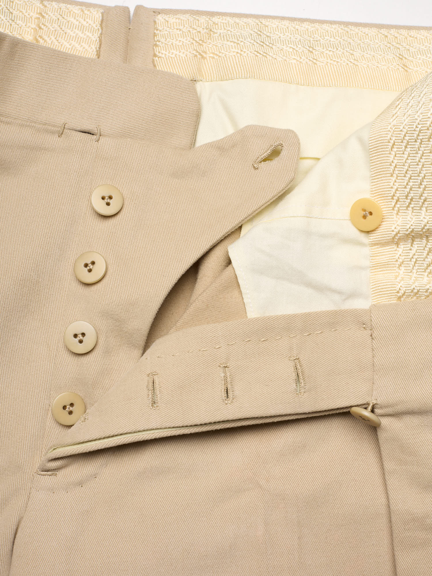SARTORIA CHIAIA Bespoke Handmade Beige Cotton Moleskin Flat Front Dress Pants
