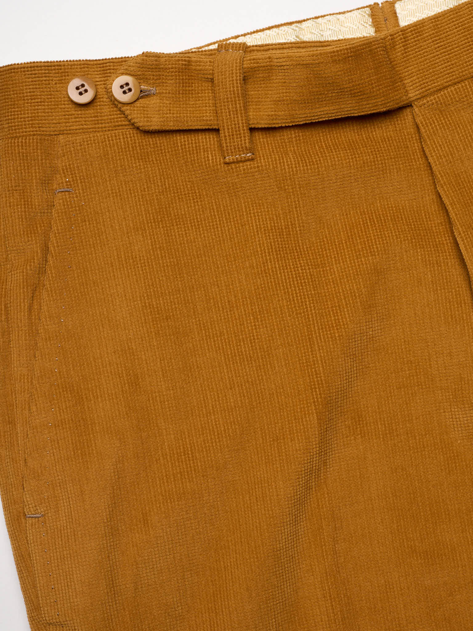 SARTORIA CHIAIA Bespoke Handmade Brown Cotton Corduroy Flat Front Dress Pants