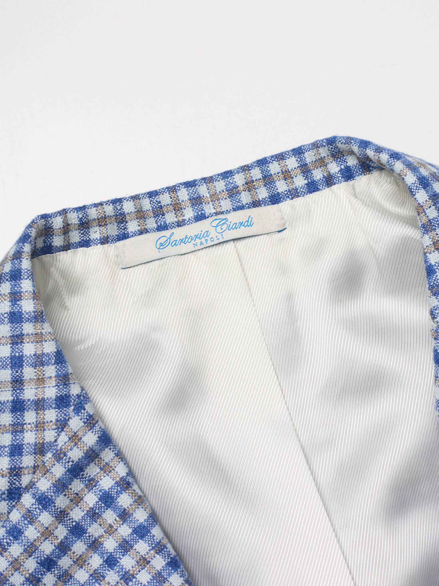 SARTORIA CIARDI Bespoke Handmade Blue-White Plaid Wool-Silk Jacket NEW
