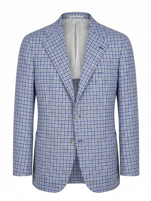 SARTORIA CIARDI Bespoke Handmade Blue-White Plaid Wool-Silk Jacket NEW